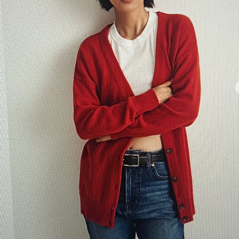Madewell V-Neck Relaxed Cardigan Heather Poppy Merino‎ Wool Blend